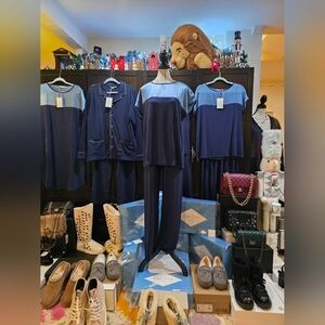 Frette Cascade Lounge Collection 2026 NWT 2 Pieces Top/ Pants Blue Silk/ Cotton